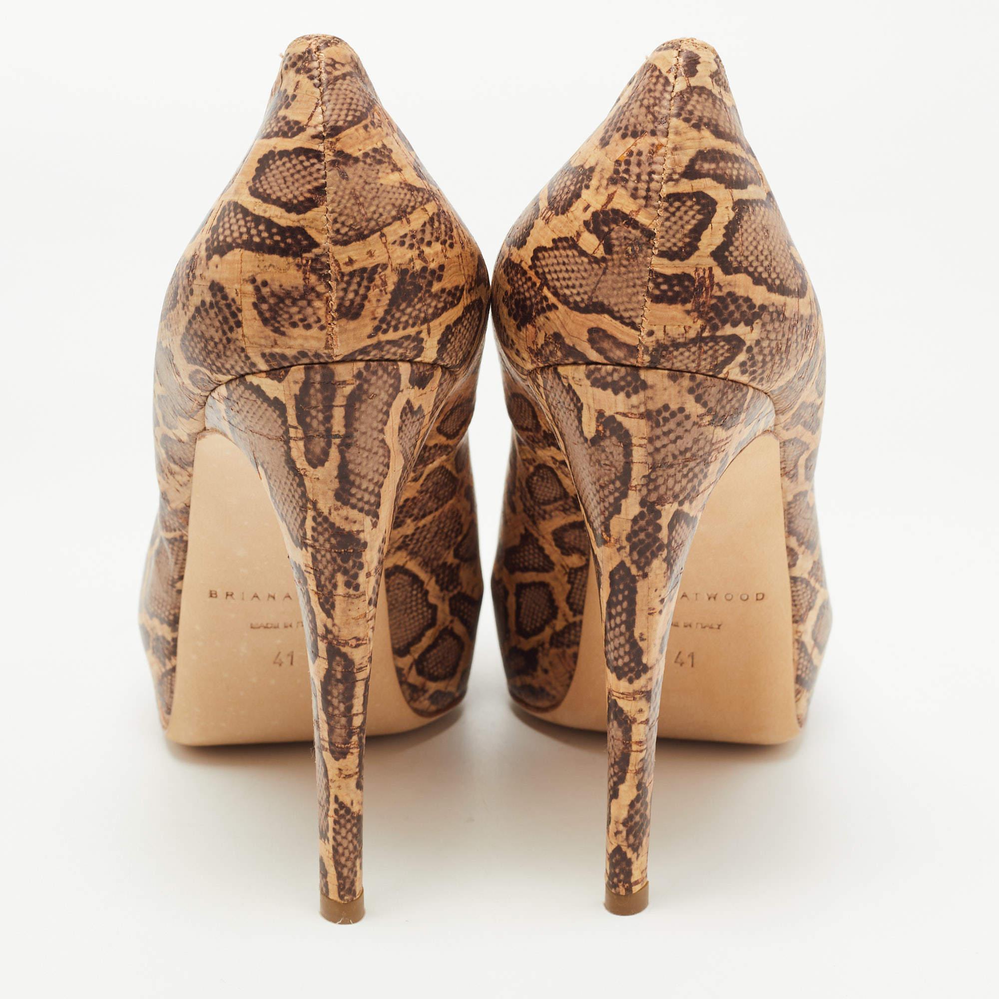 Brian Atwood Brown/Beige Cork Print Platform Pumps Size 41 For Sale 1