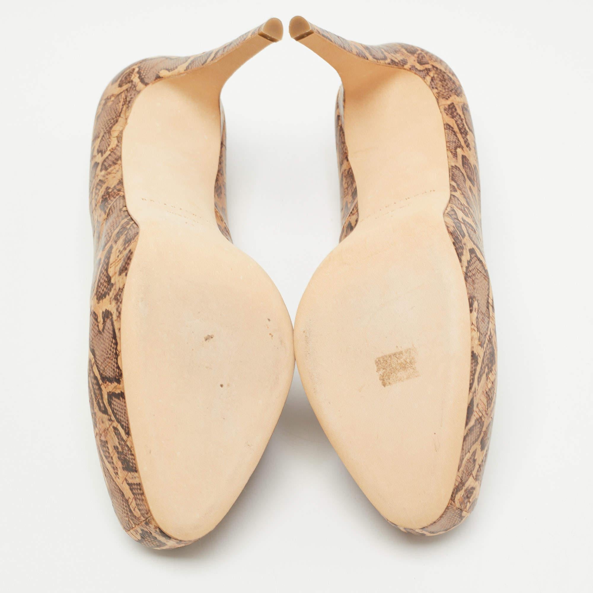 Brian Atwood Brown/Beige Cork Print Platform Pumps Size 41 For Sale 2