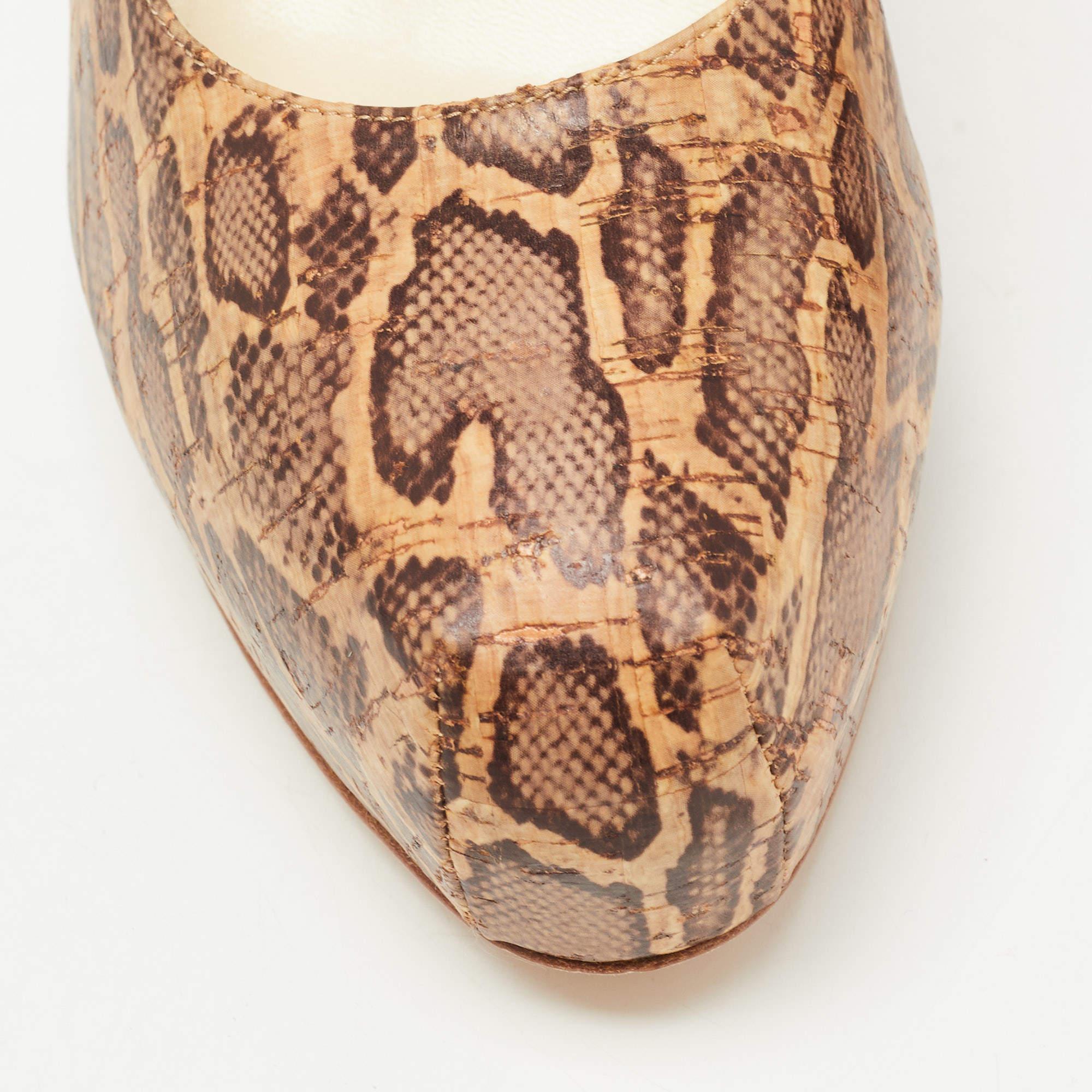 Brian Atwood Brown/Beige Cork Print Platform Pumps Size 41 For Sale 3