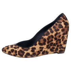 Brian Atwood Brown Chaussures à talons compensés en poils de poney imprimés léopard Taille 39.5
