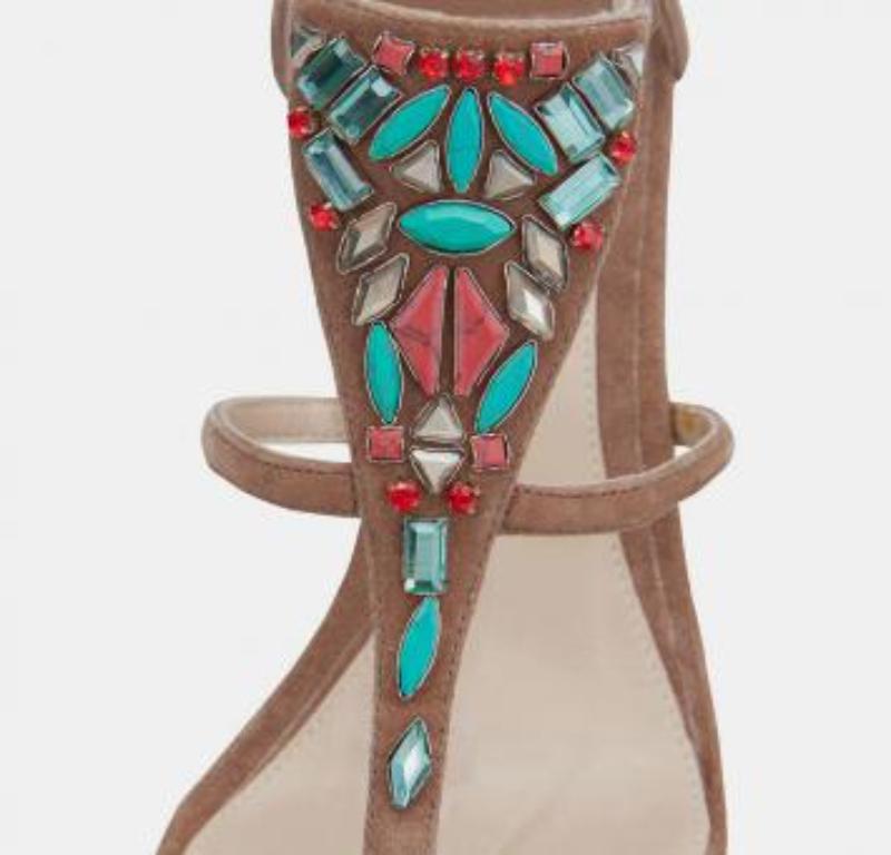 Brian Atwood Brown Suede Donasa Crystal T Strap Sandals Taglia 38 in vendita 6
