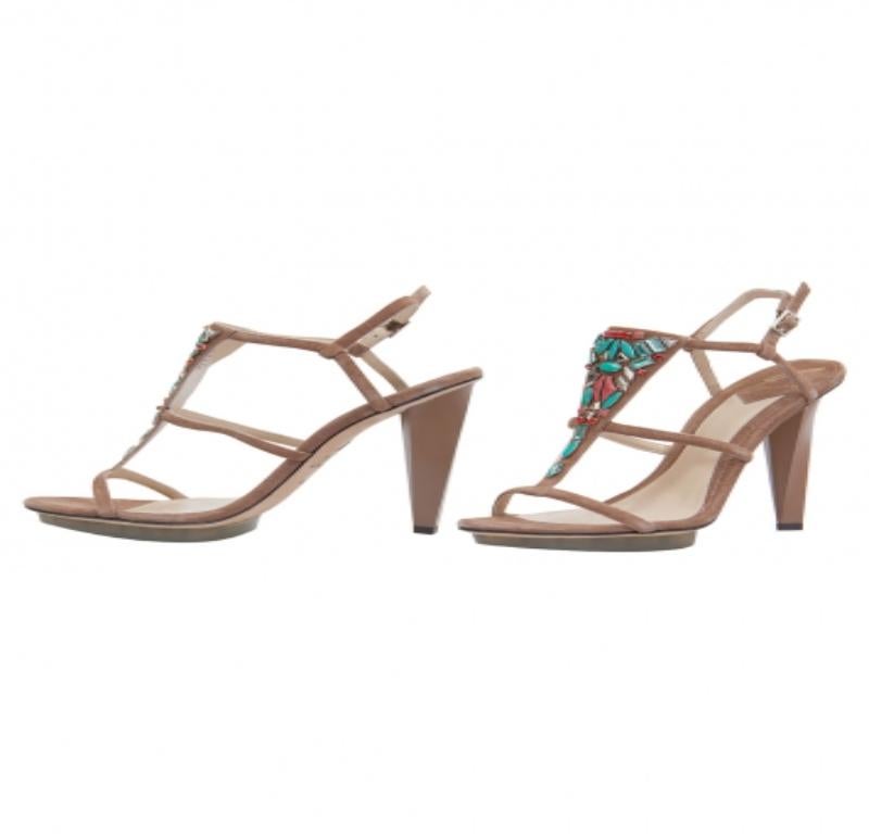 Brian Atwood Brown Suede Donasa Crystal T Strap Sandals Taglia 38 in vendita 1
