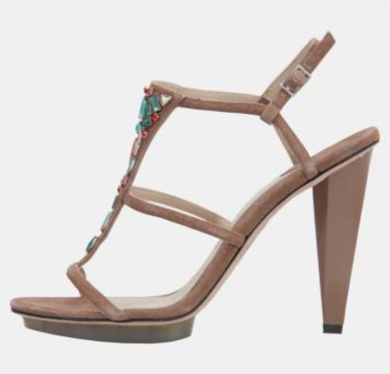 Brian Atwood Brown Suede Donasa Crystal T Strap Sandals Taglia 38 in vendita 3