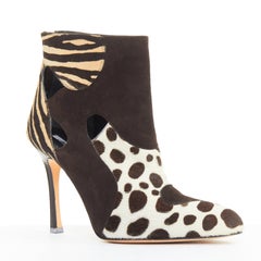 BRIAN ATWOOD Camoscio suede calf hair multi animal print cut out booties EU38.5