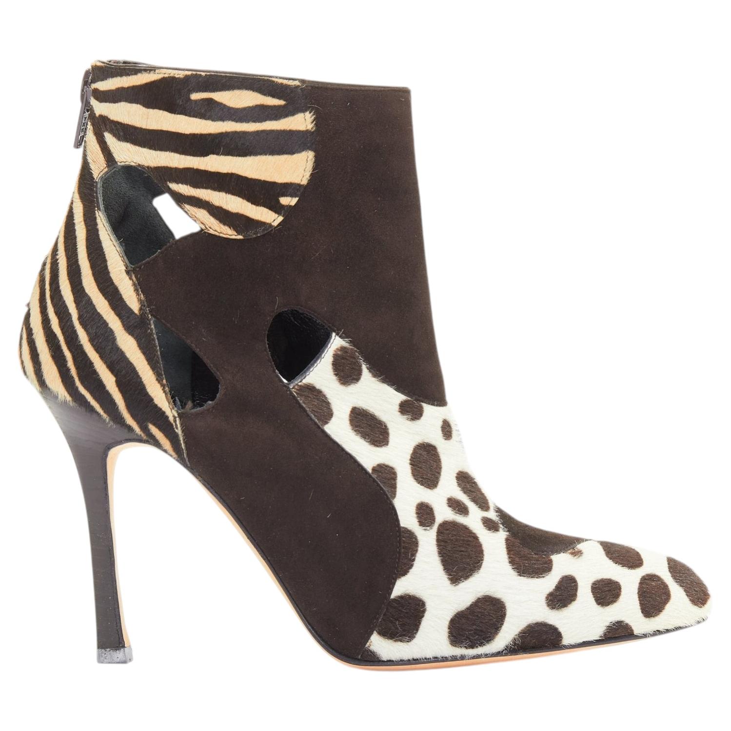 BRIAN ATWOOD Camoscio suede calf hair multi animal print cut out booties EU38.5 For Sale