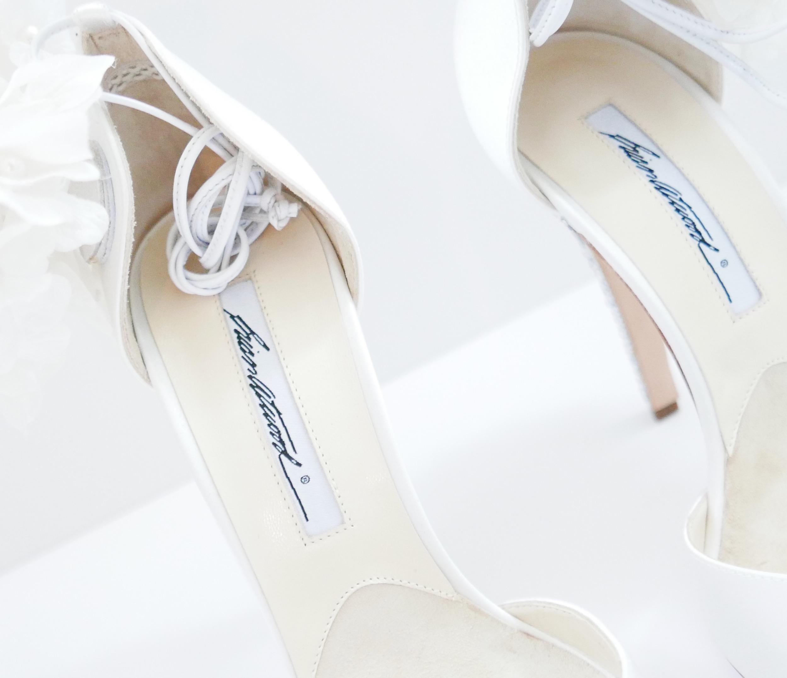 Brian Atwood Corsage Trim Crystal Heel Bridal Shoes In New Condition For Sale In London, GB