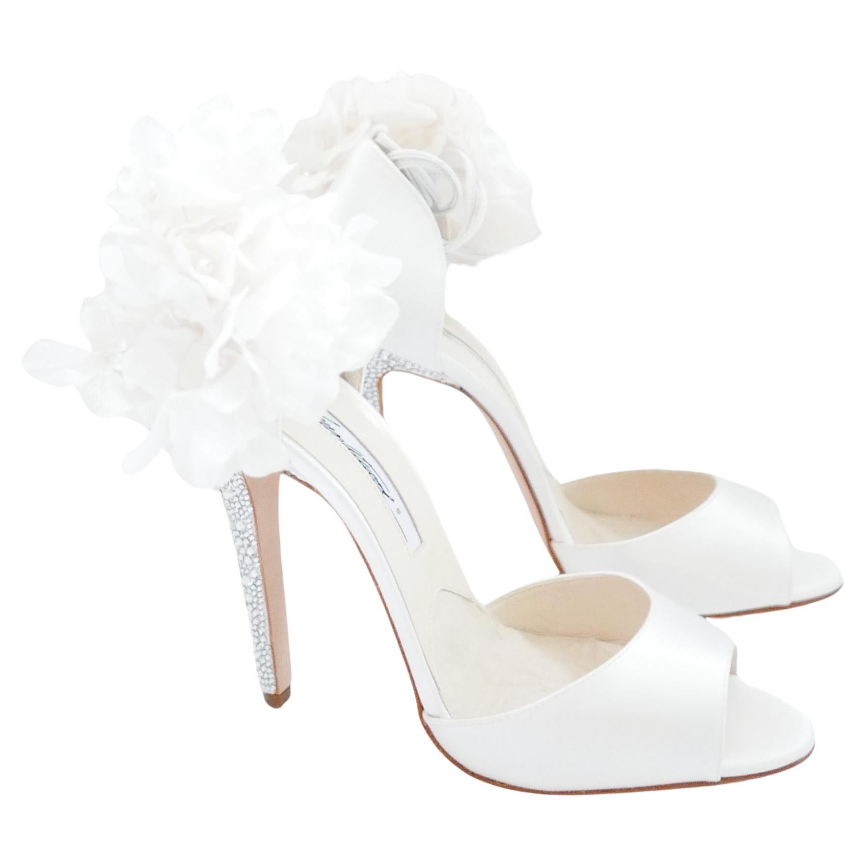 Brian Atwood Corsage Trim Crystal Heel Bridal Shoes For Sale
