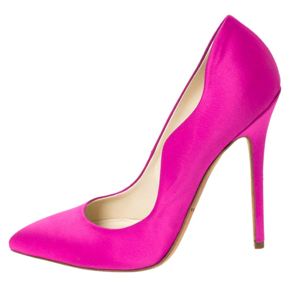 Brian Atwood Fuchsia Satin Besame Pumps Size 37 For Sale