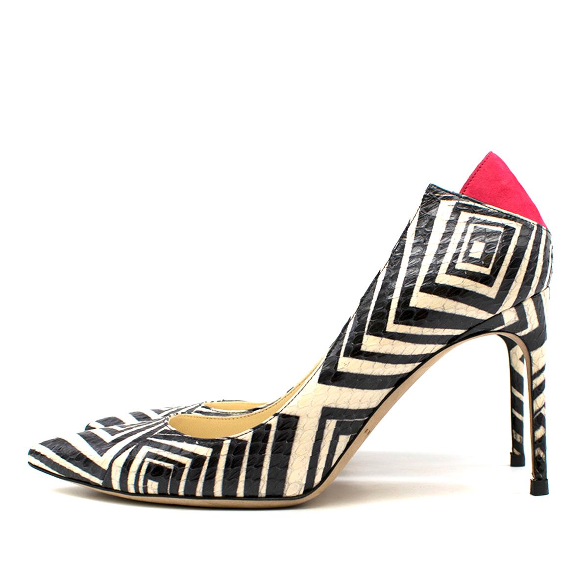 Beige Brian Atwood Geometric Snake Skin Leather Pumps	39 (IT) For Sale