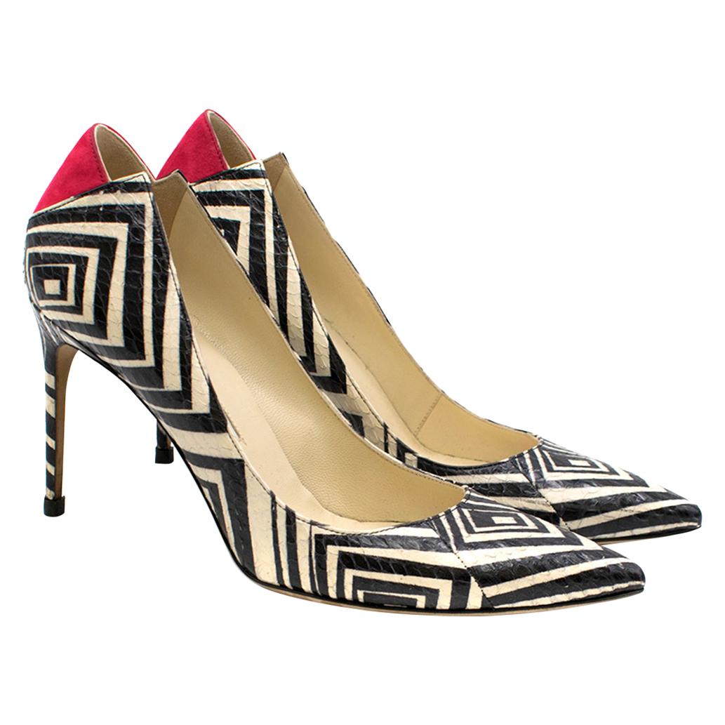Brian Atwood Geometric Snake Skin Leather Pumps	39 (IT) For Sale