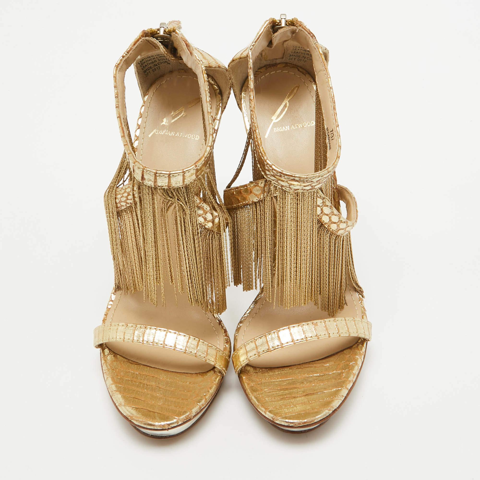 Marrone Brian Atwood - Sandali con cinturino alla caviglia in pelle dorata misura 37,5 in vendita