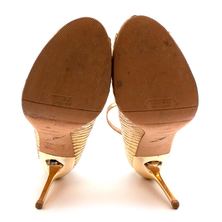 Women's or Men's Brian Atwood Gold Snakeskin Embossed Open Toe Sandals - Size 41