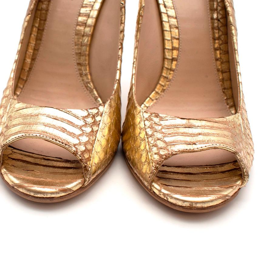 Brian Atwood Gold Snakeskin Embossed Open Toe Sandals - Size 41 3