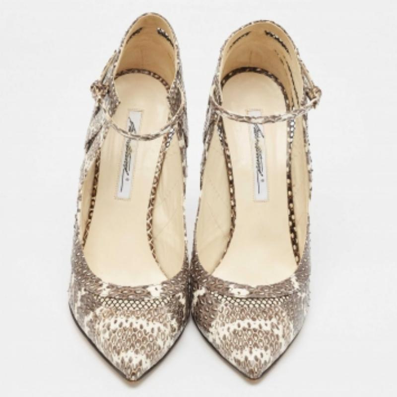 De las mujeres Brian Atwood Gris/Blanco Piel de serpiente y malla Bombas con correa en el tobillo Talla 41 en venta