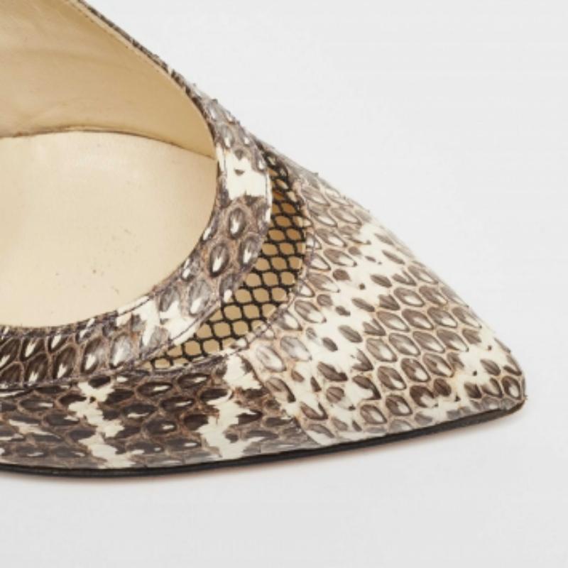 Brian Atwood Gris/Blanco Piel de serpiente y malla Bombas con correa en el tobillo Talla 41 en venta 3
