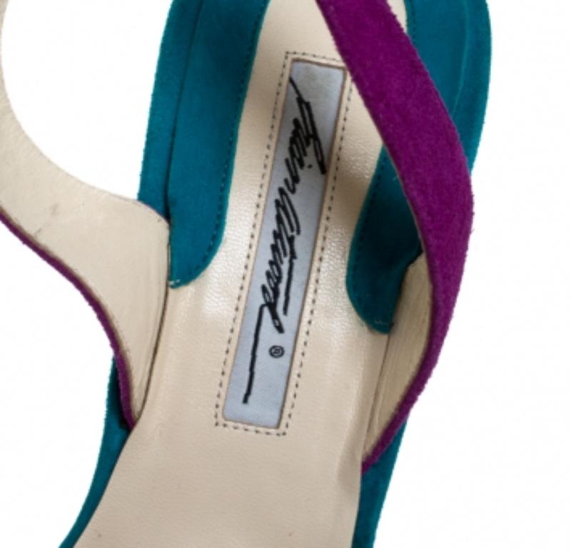 Brian Atwood Multicolor Wildleder Peep Toe Slingback Plateausandalen Größe 39,5 Damen im Angebot
