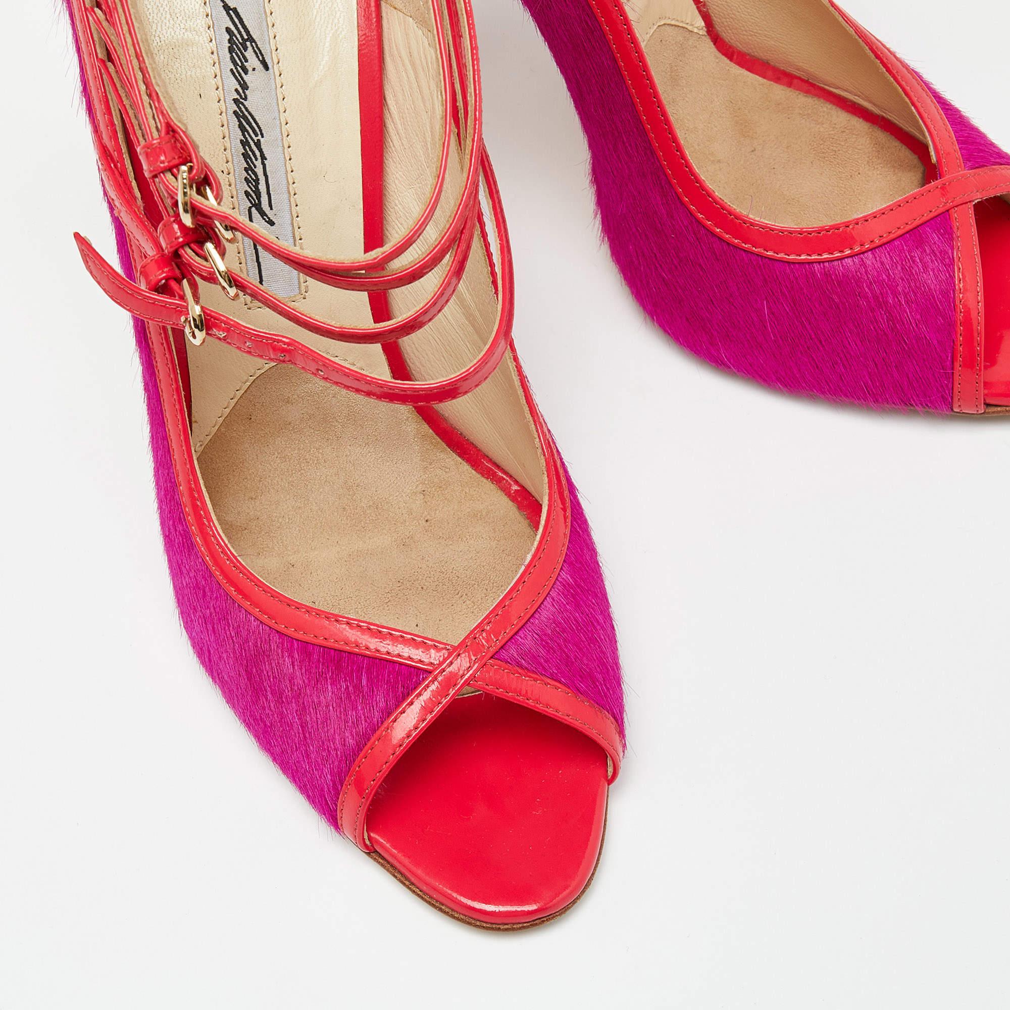Brian Atwood Pumps in pelle di vitello e vernice rosa misura 37,5 in vendita 3