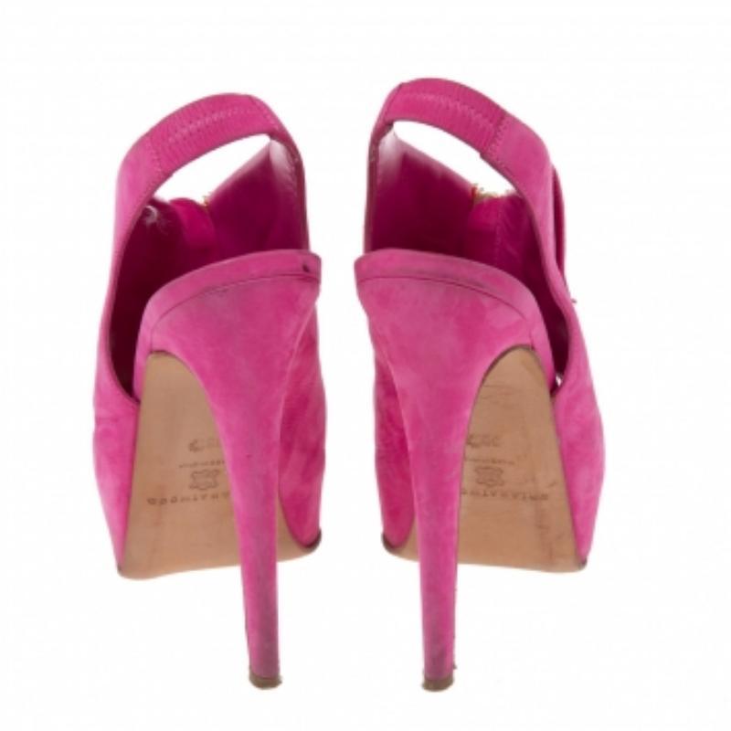 Brian Atwood Cuir nubuck rose  Peep Toe Slingback Platform Sandals Size 38 en vente 2