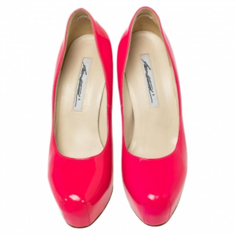 Women's Brian Atwood Pink  Patent Leather Platform  Pumps Size 38.5 For Sale