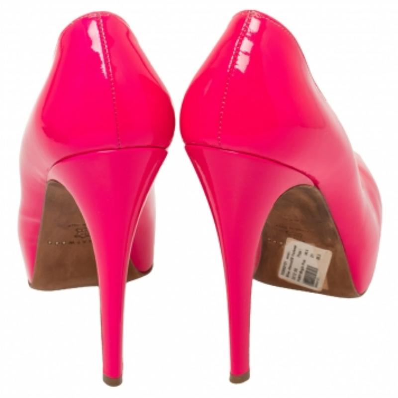 Brian Atwood Pink  Patent Leather Platform  Pumps Size 38.5 For Sale 1
