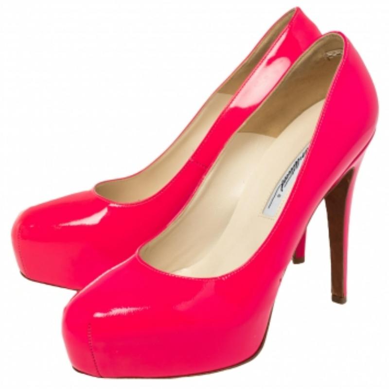 Brian Atwood Pink  Patent Leather Platform  Pumps Size 38.5 For Sale 3
