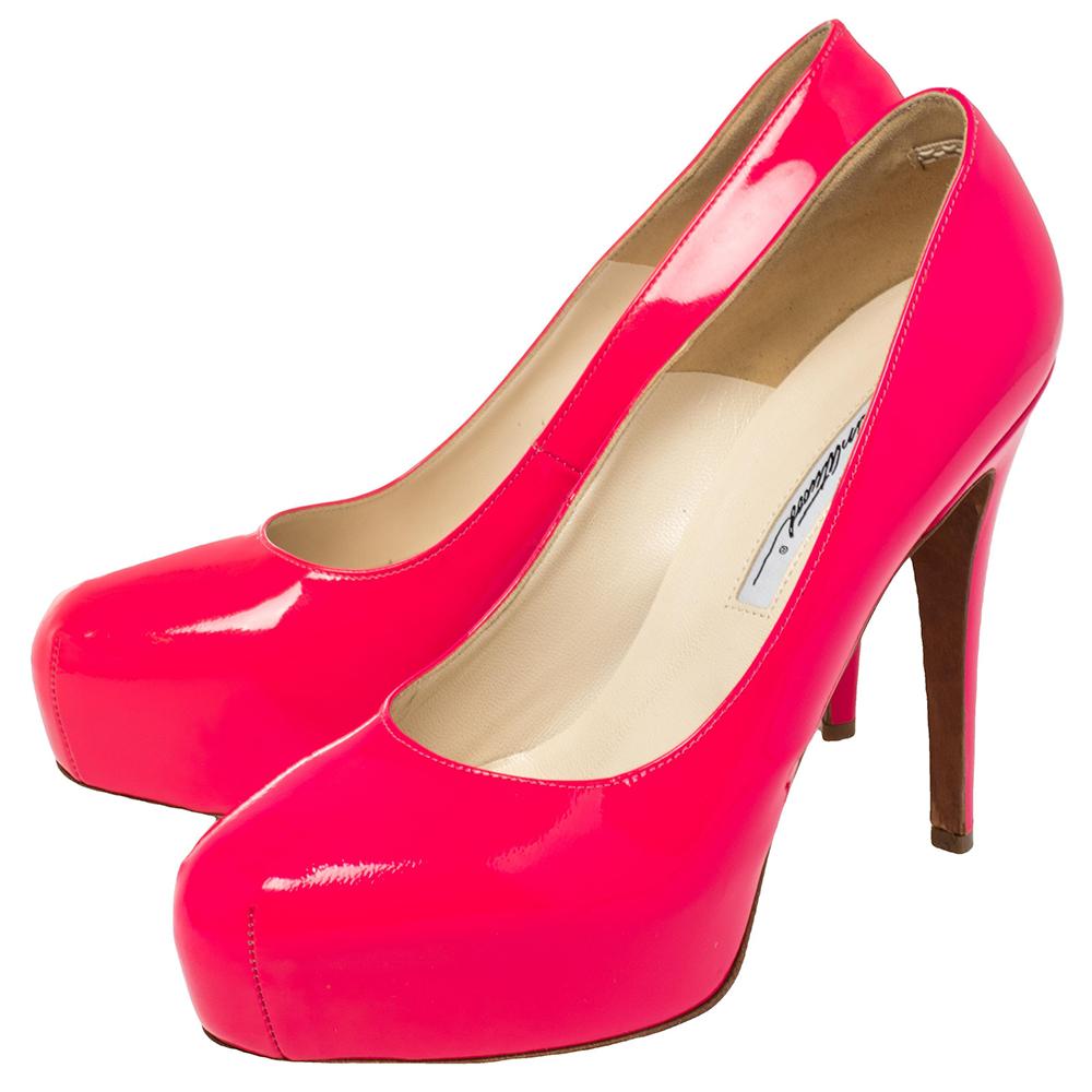 Brian Atwood Pink Patent Leather Platform Pumps Size 38.5 For Sale 1