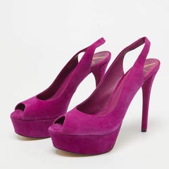 Brian Atwood Pink Suede Peep Toe Platform Slingback Sandals Size 38.5