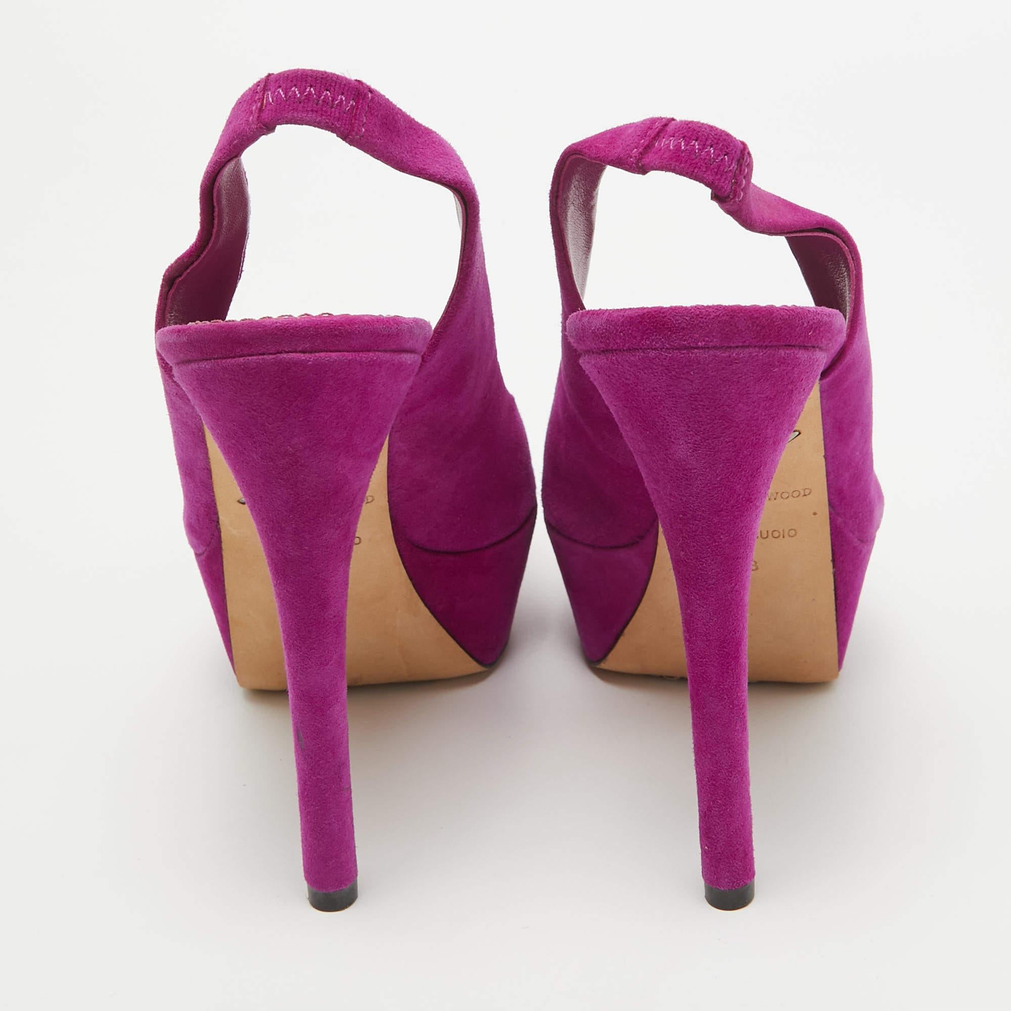 Brian Atwood Rosa Wildleder Peep Toe Plateau-Sandalen mit Slingback Größe 38,5 Damen im Angebot