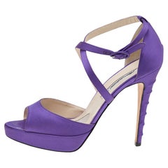 Brian Atwood Purple Satin Platform Ankle Strap Sandals Size 38.5