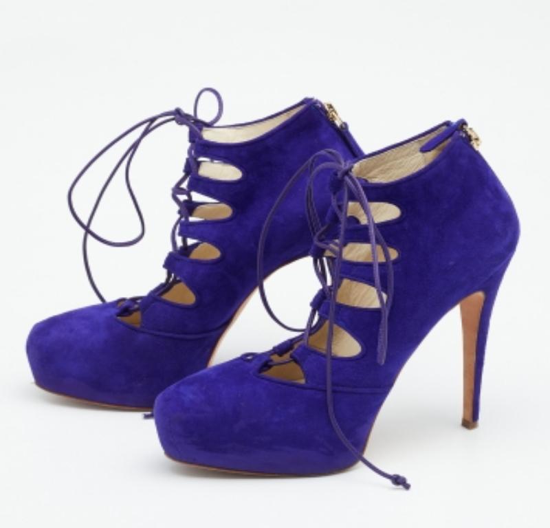 Infuse an extra dose of style into your outfit with these Brian Atwood booties. Constructed from suede, the lace-up vamps will elegantly outline your feet and the zipper closure at the counters makes it functional.  The 12cm heels of these shoes are