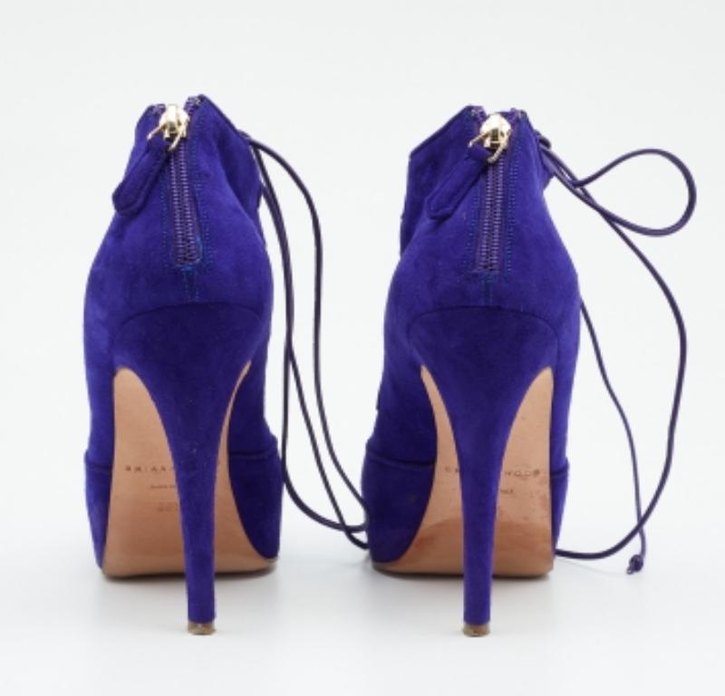 Brian Atwood Purple Suede Lace up Booties Size 38.5 For Sale 2