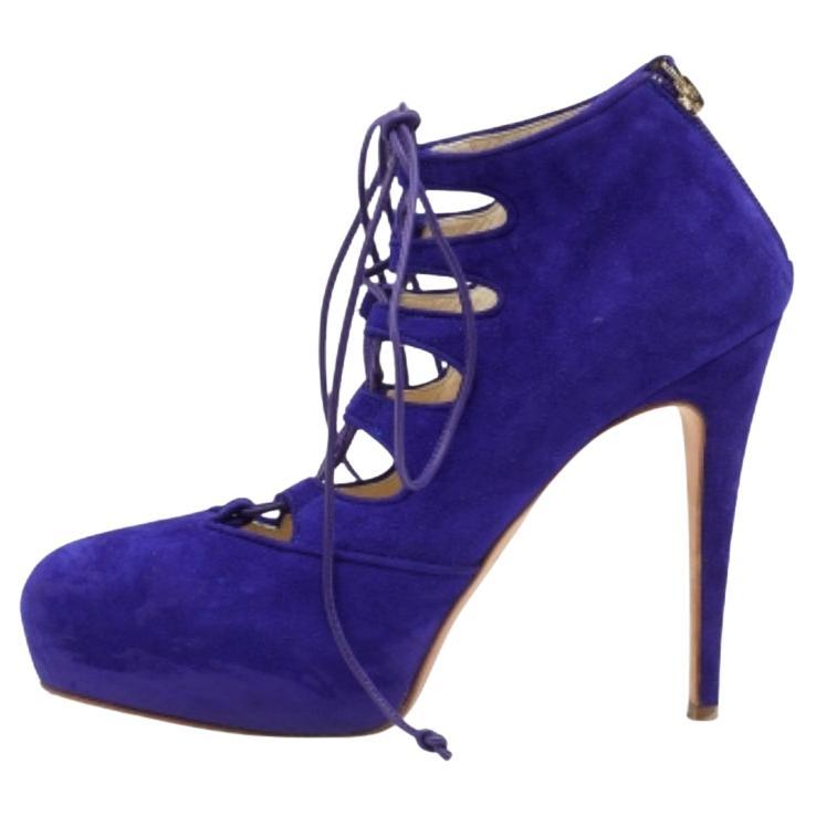 Brian Atwood Purple Suede Lace up Booties Size 38.5