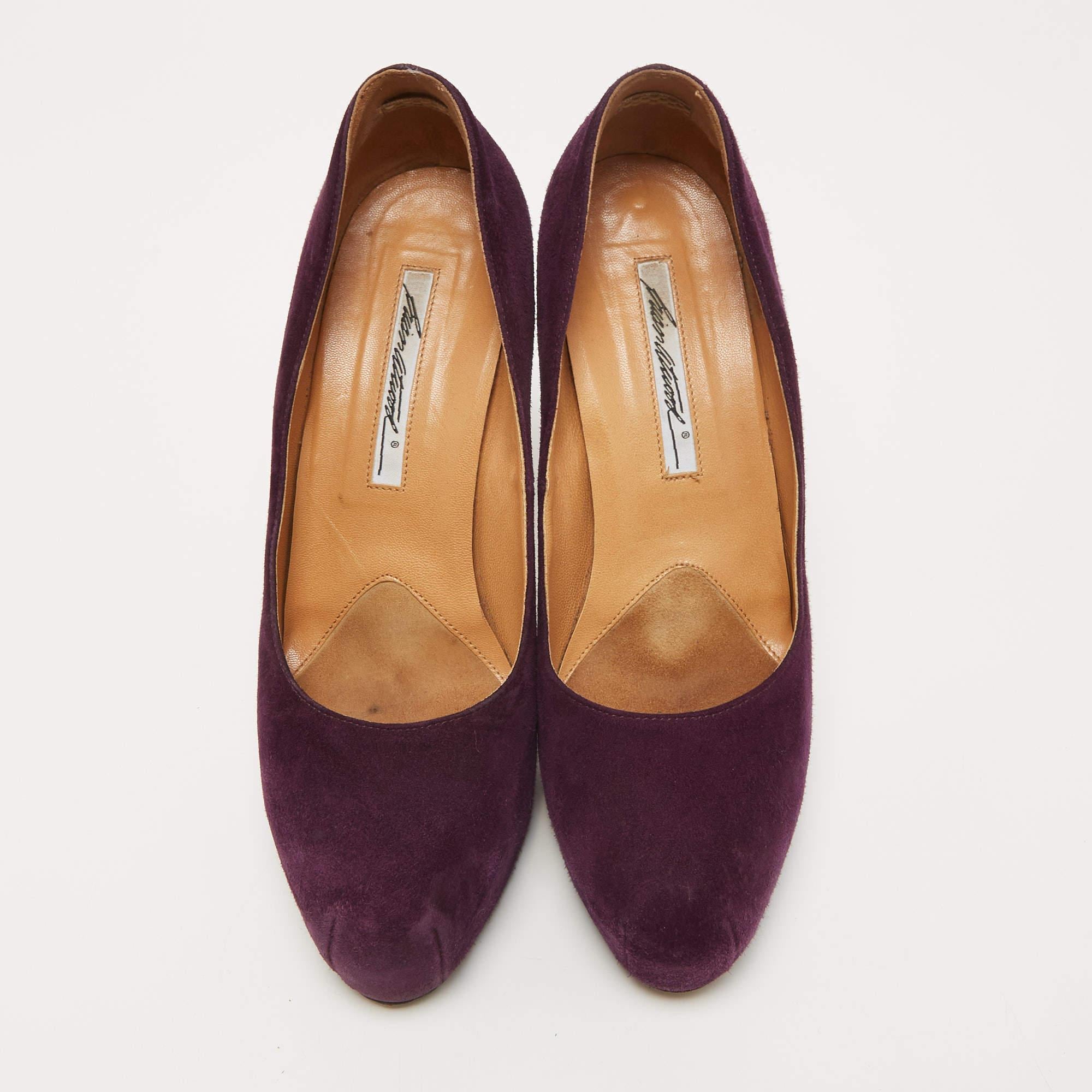 Black Brian Atwood Purple Suede Maniac Platform Pumps Size 38.5 For Sale