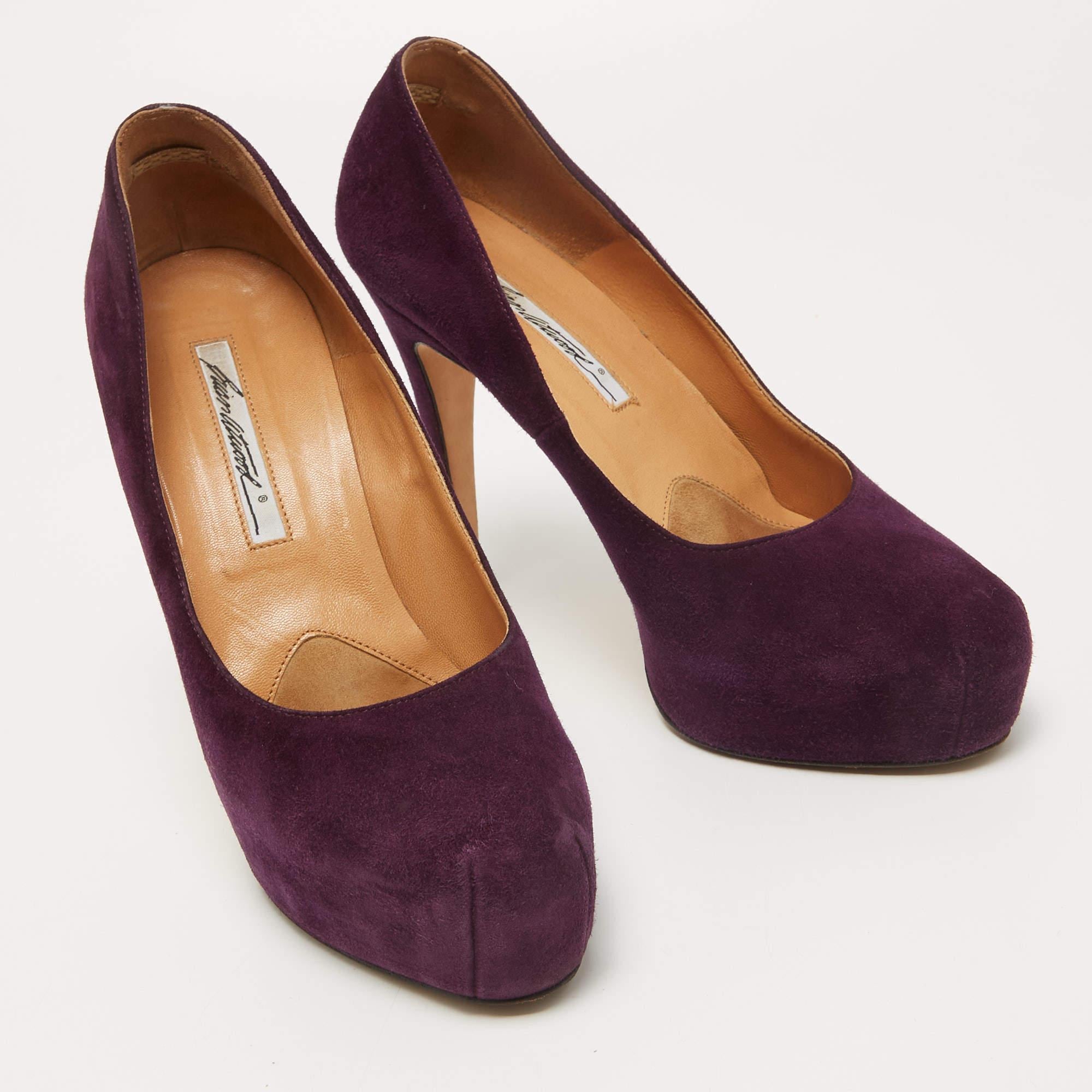 Brian Atwood Purple Suede Maniac Platform Pumps Size 38.5 In Good Condition For Sale In Dubai, Al Qouz 2