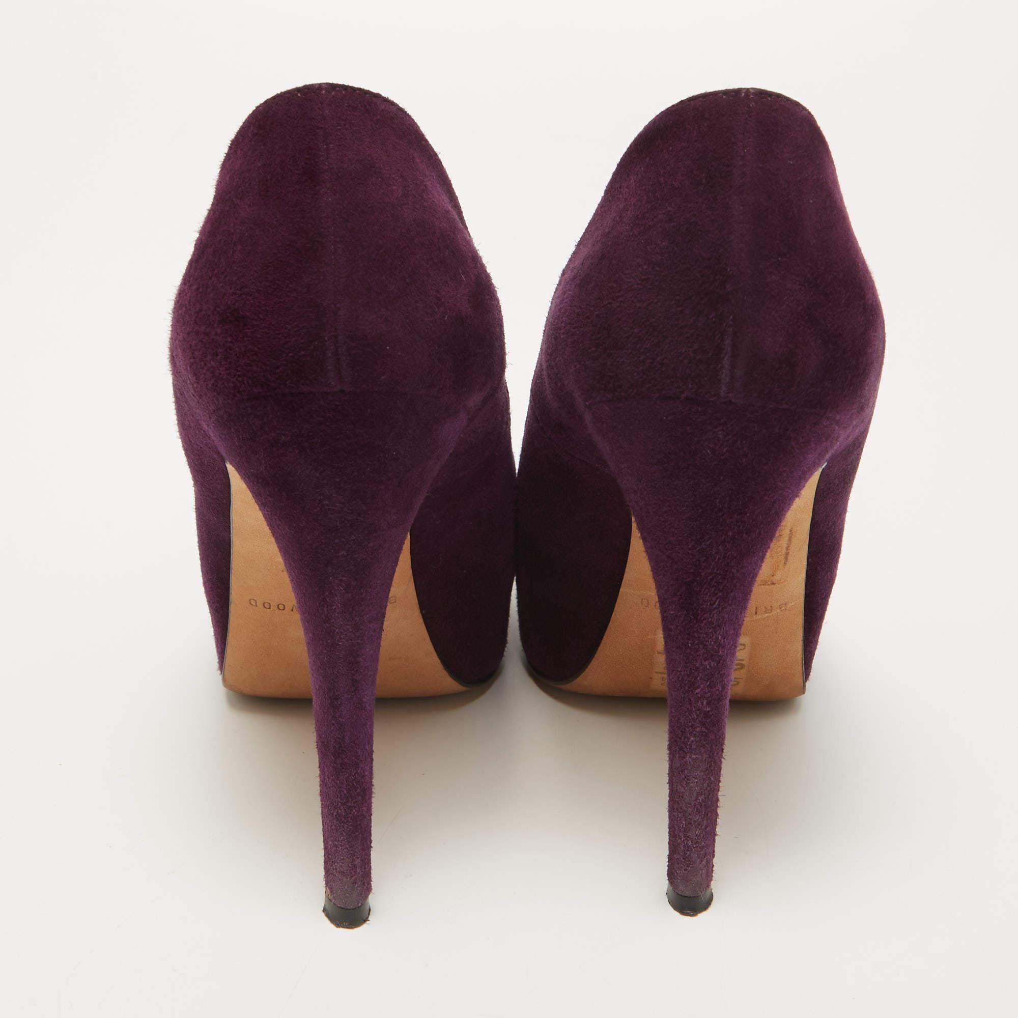 Women's Brian Atwood Purple Suede Maniac Platform Pumps Size 38.5 For Sale