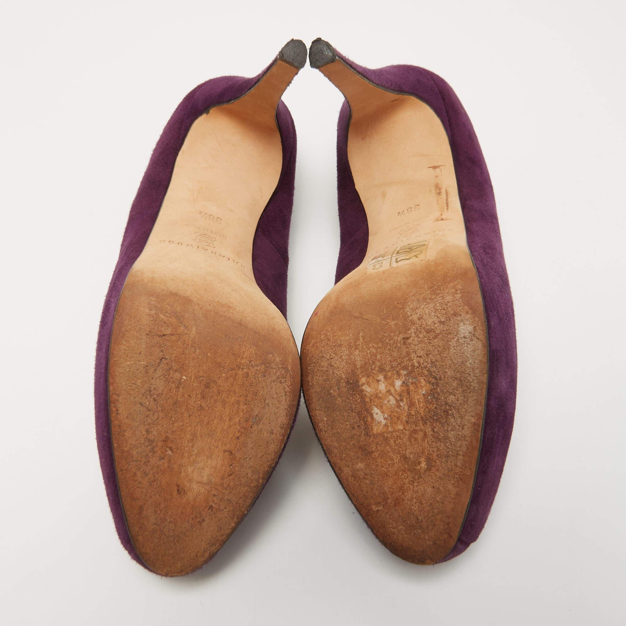 Brian Atwood Purple Suede Maniac Platform Pumps Size 38.5 For Sale 1