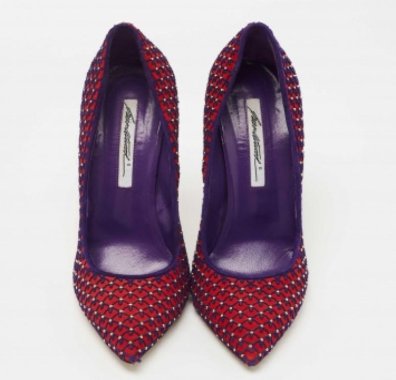 Brian Atwood Red/Blue Suede Embroidered and Studded Pumps Size 39 1