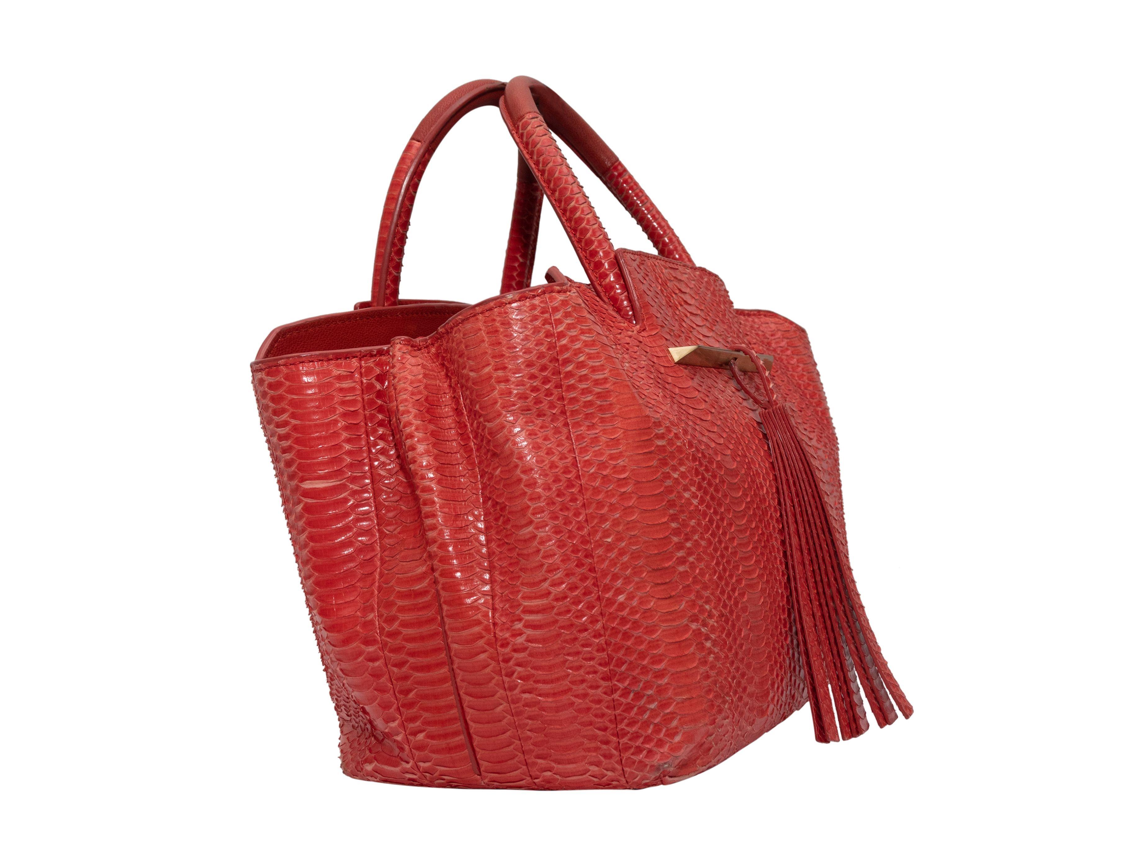 Women's Brian Atwood Red Gloria Snakeskin Small East/West Tote Bag