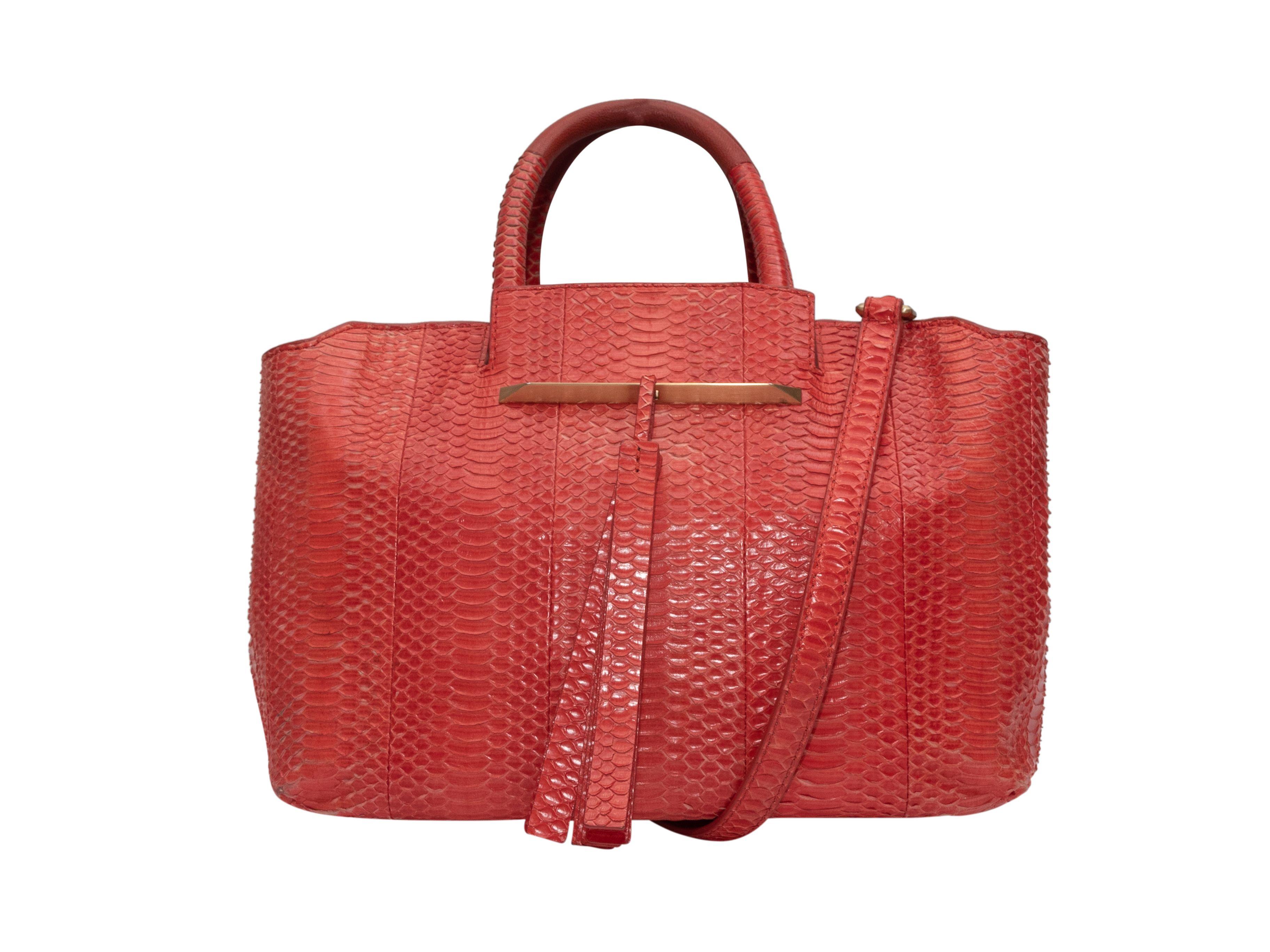 Brian Atwood Red Gloria Snakeskin Small East/West Tote Bag 2