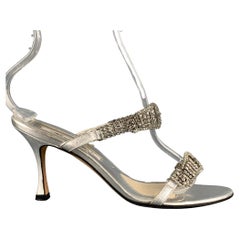 BRIAN ATWOOD Size 6 Silver Leather Rhinestone Strappy Sandals