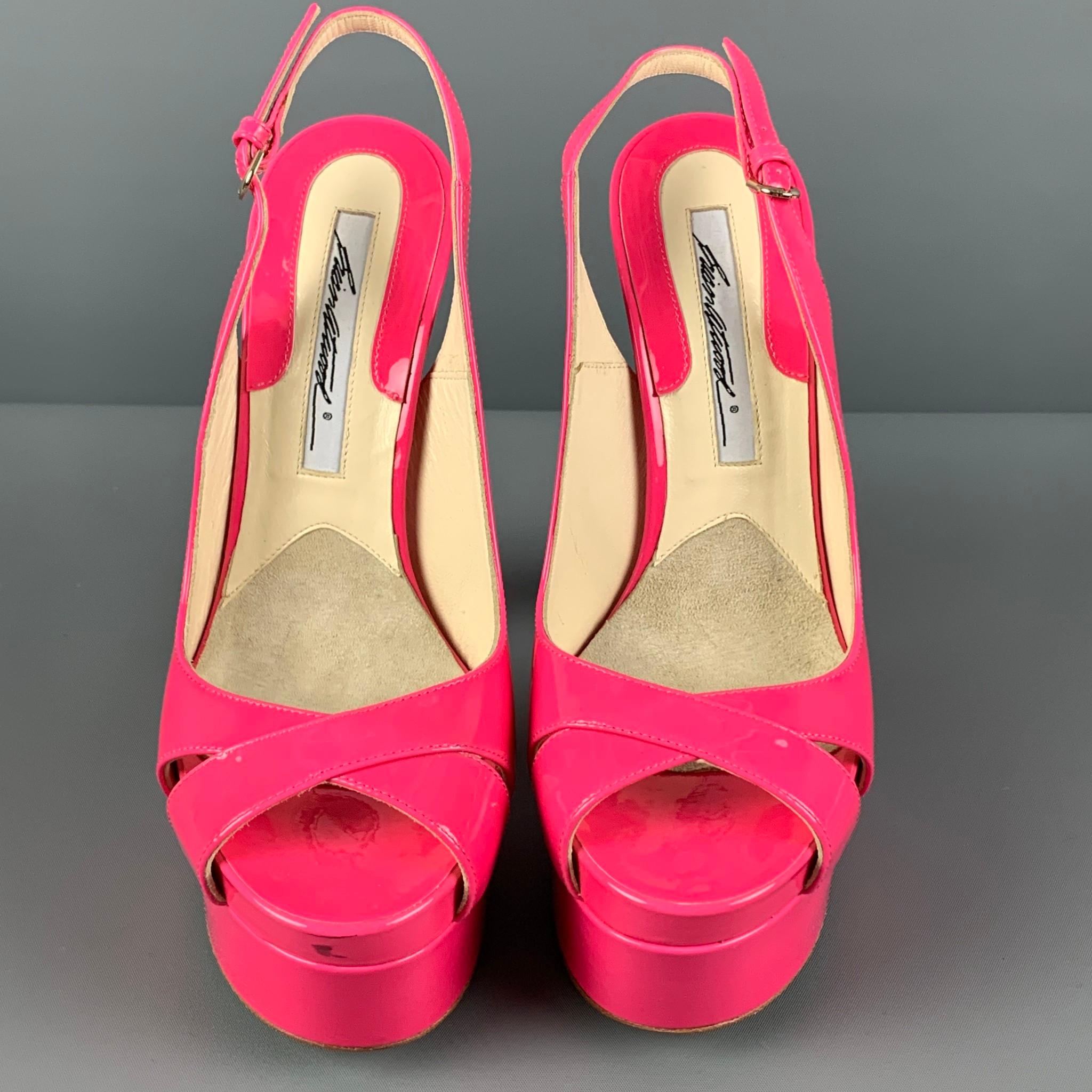 BRIAN ATWOOD Size 7.5 Pink Patent Leather Platform Sandals In Good Condition In San Francisco, CA