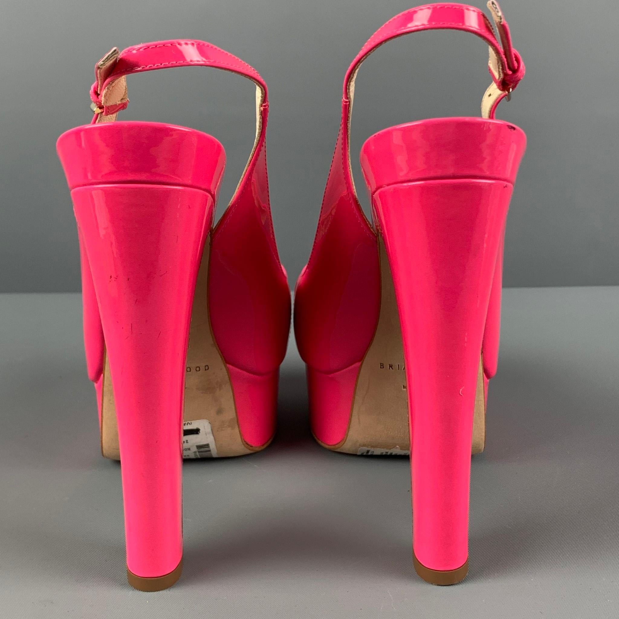 Women's BRIAN ATWOOD Size 7.5 Pink Patent Leather Platform Sandals