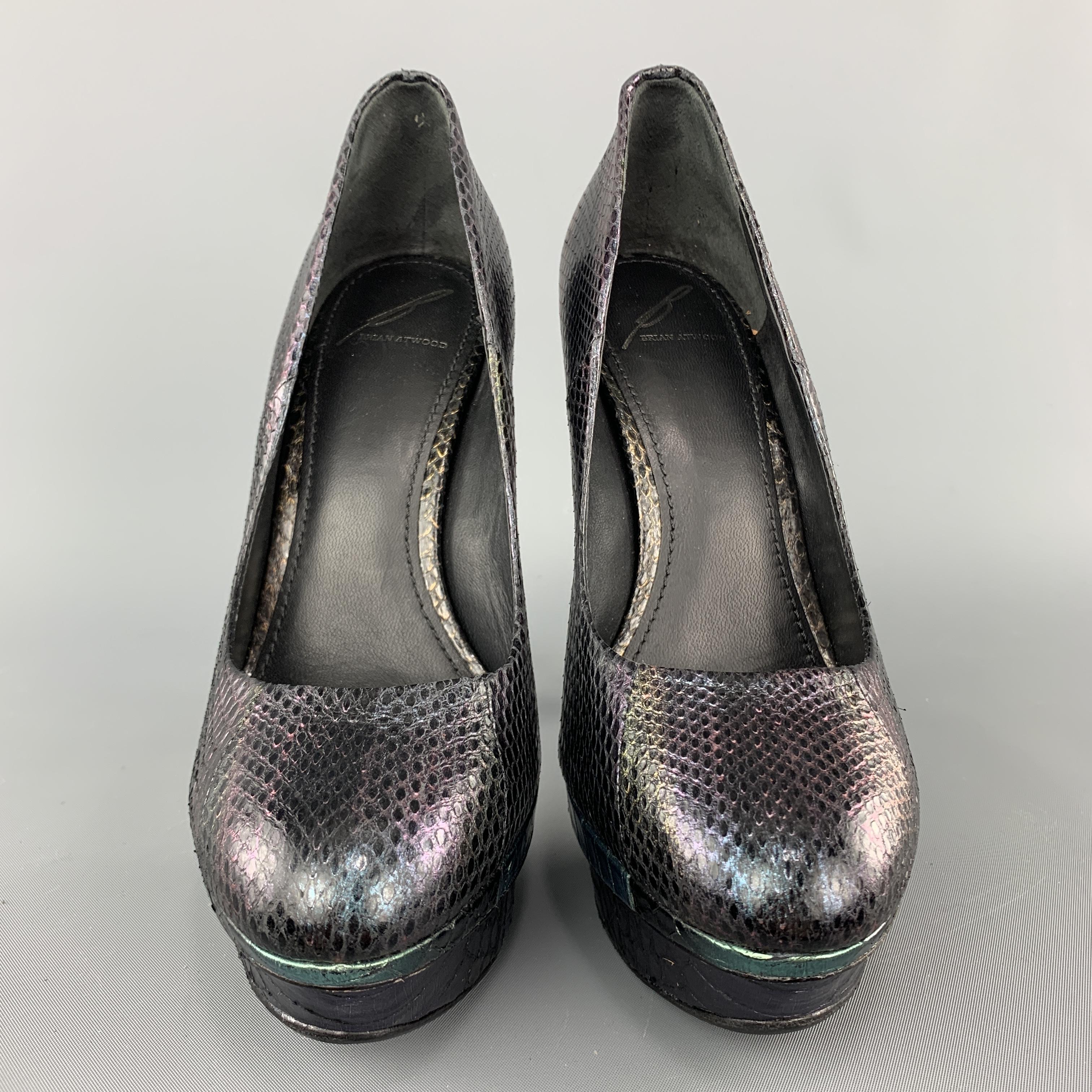 BRIAN ATWOOD Size 8 Purple Metallic Snake Skin FERGUSON Pumps In Excellent Condition In San Francisco, CA