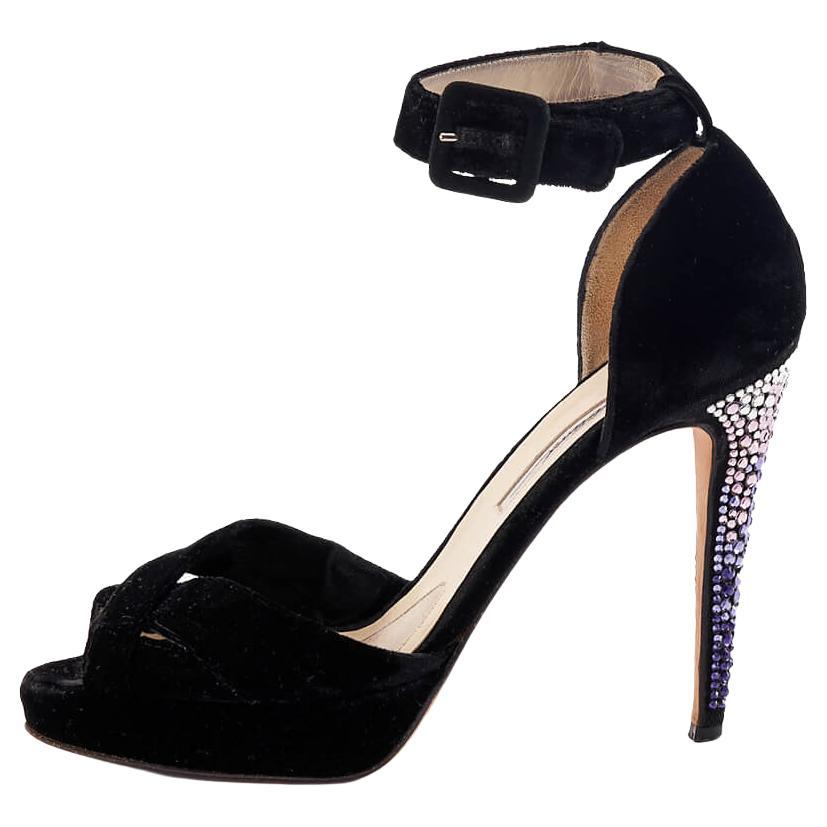 Brian Atwood Women's Black Velvet Ombre Crystal Heels For Sale