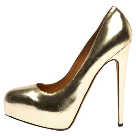 Brian Atwood Women's Platform Gold Patent Leather Heels For Sale