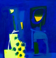 Antoine et Cléopâtre - peinture abstraite contemporaine bleue acrylique carrée