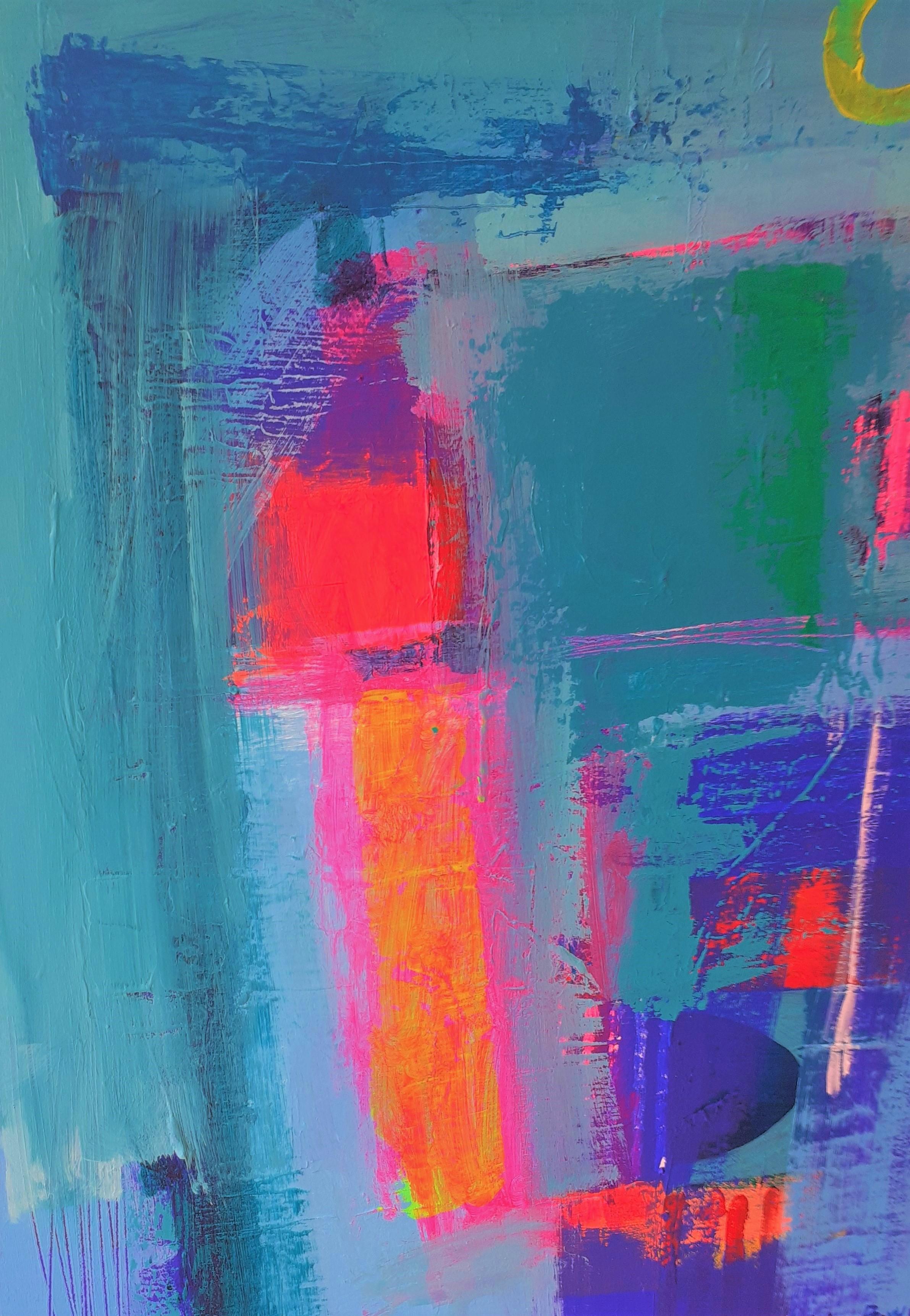Avalon Dusk - peinture acrylique abstraite contemporaine aux couleurs vives - Contemporain Painting par Brian Bartlett