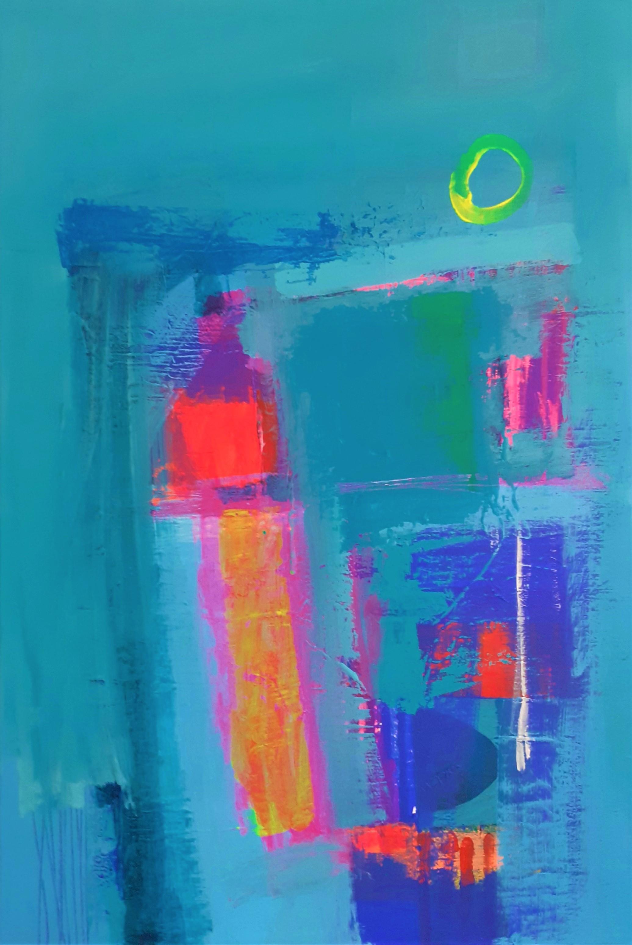 Avalon Dusk - peinture acrylique abstraite contemporaine aux couleurs vives - Painting de Brian Bartlett