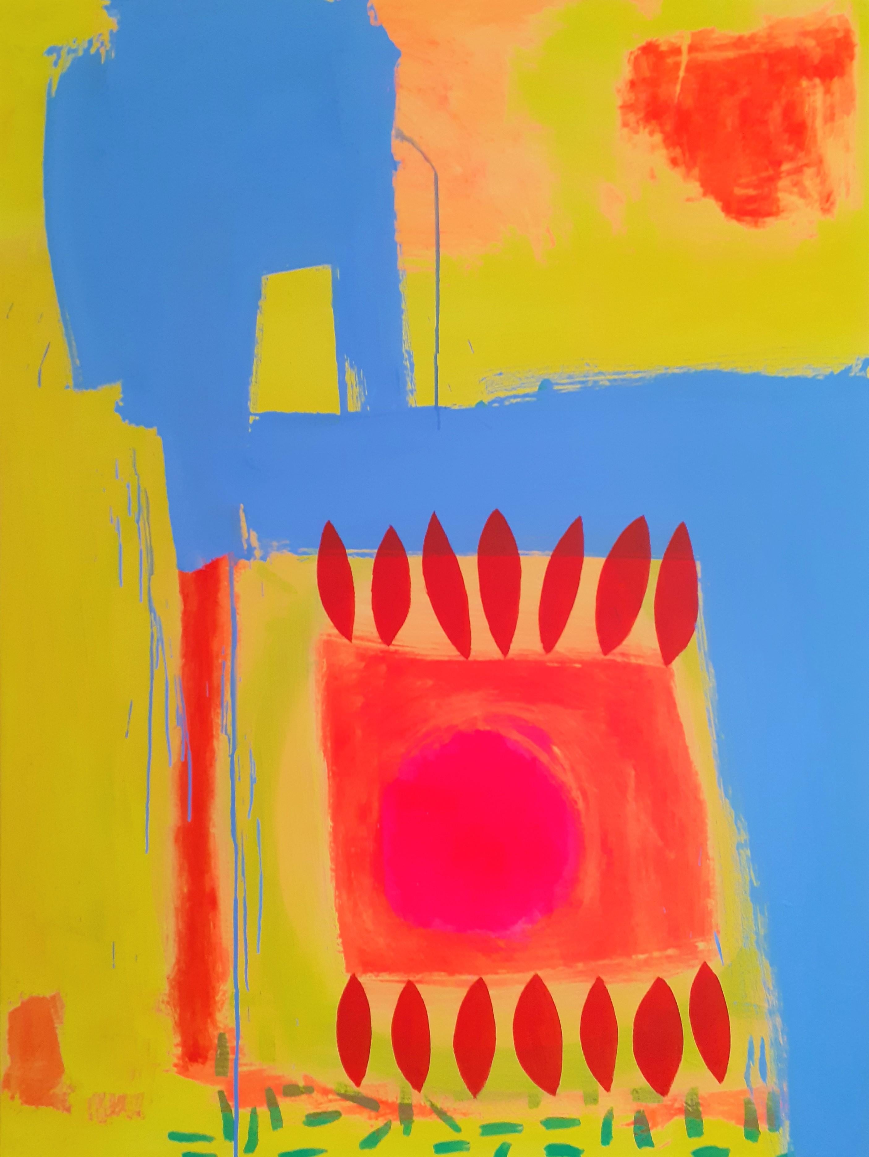 Brian Bartlett Abstract Painting - Aztec - contemporary bright colourful abstract acrylic painting