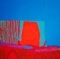Boléro - peinture acrylique abstraite contemporaine rouge et bleue aux couleurs vives